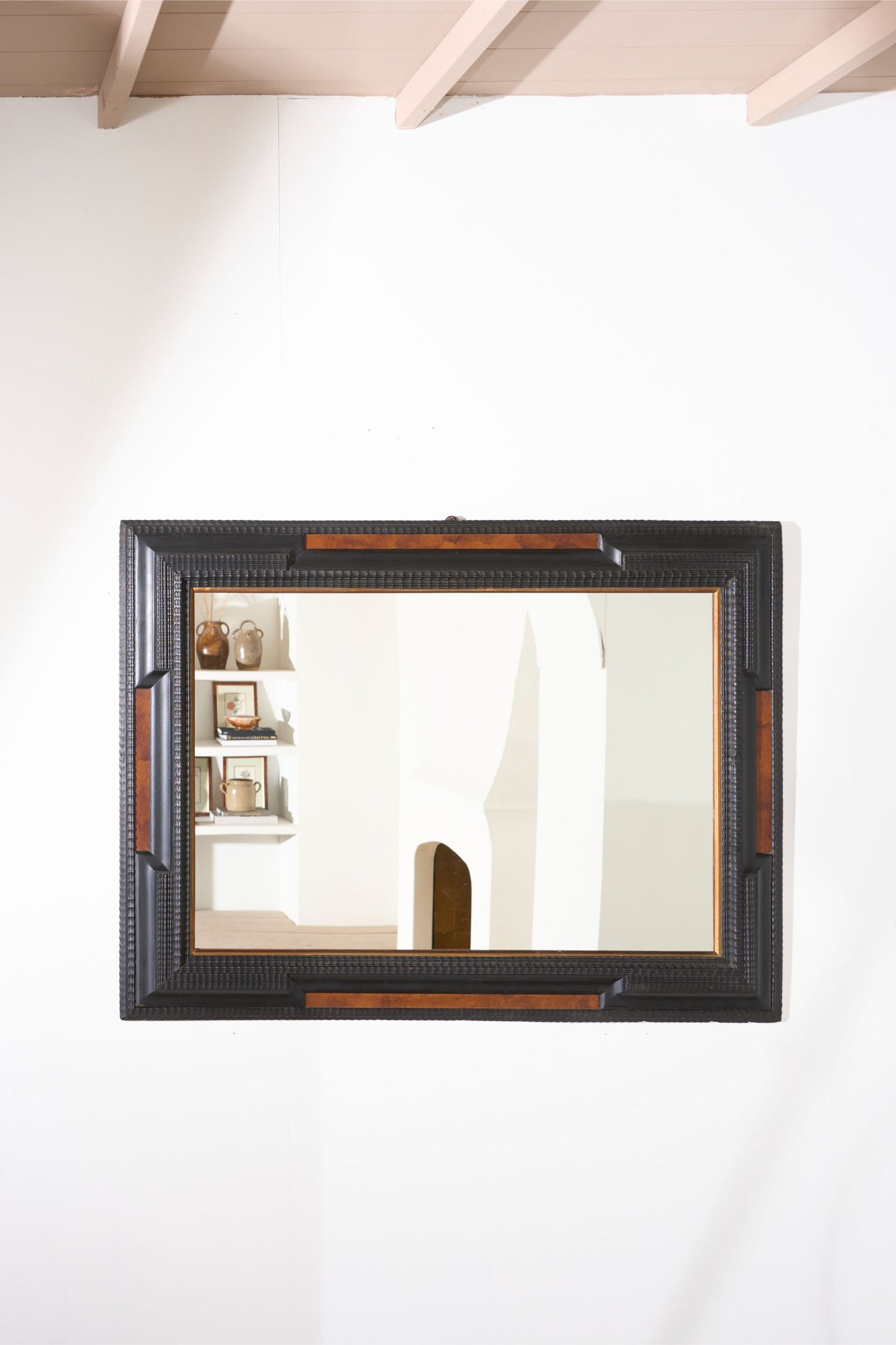 Large 19th Century Italian Ebonised and Faux tortoiseshell mirror - TallBoy Interiors