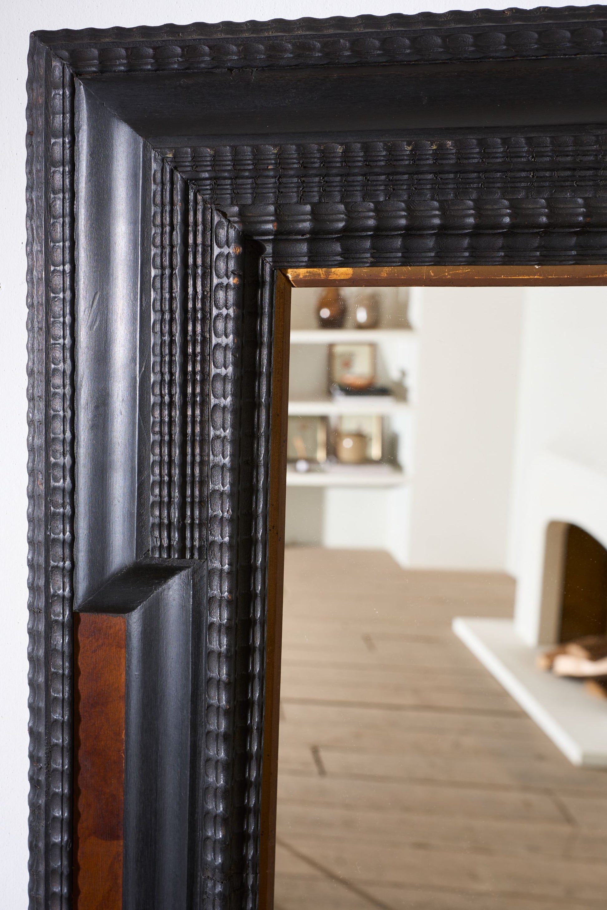 Large 19th Century Italian Ebonised and Faux tortoiseshell mirror - TallBoy Interiors