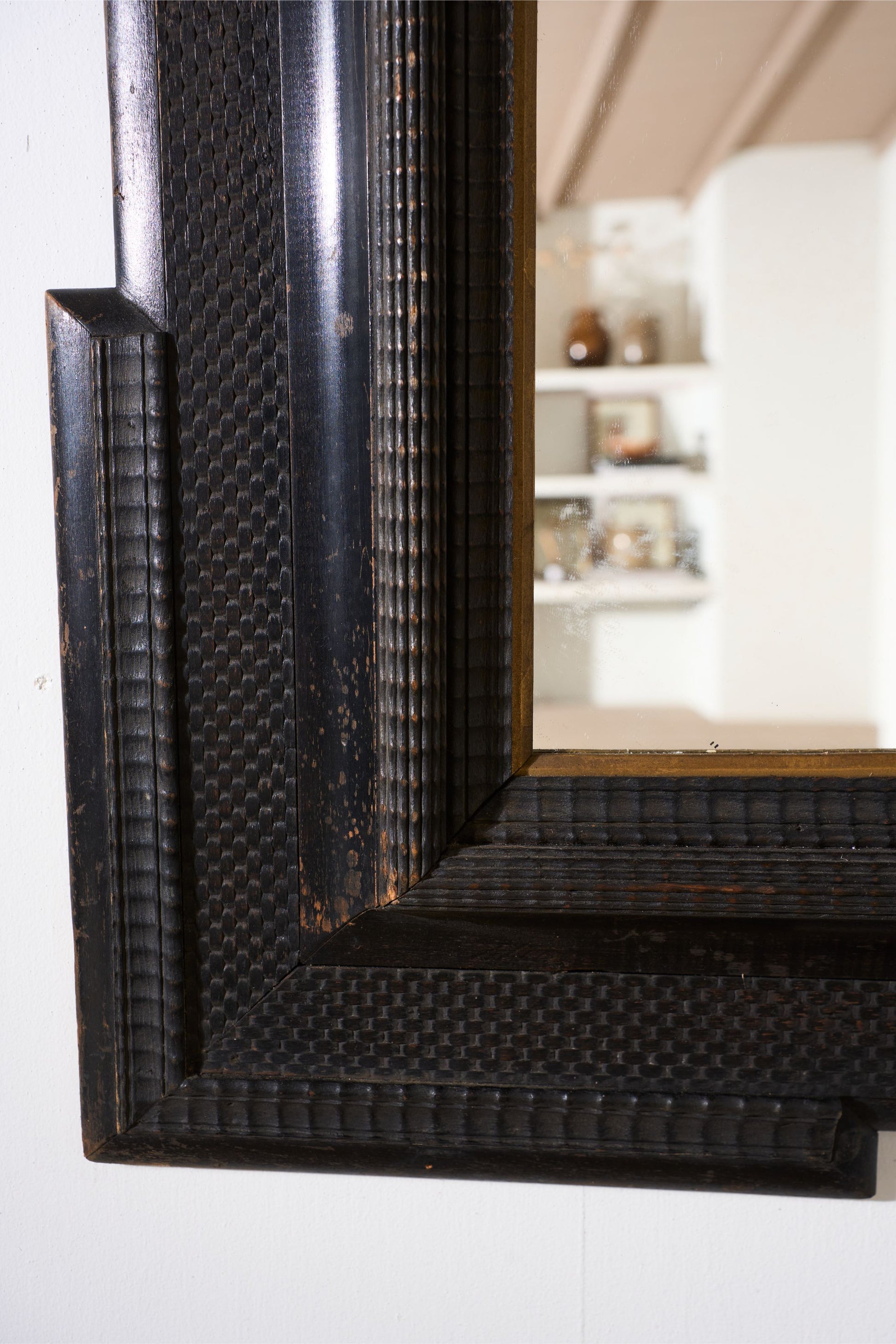 Unusual 19th Century Ebonised Italian wall mirror - TallBoy Interiors