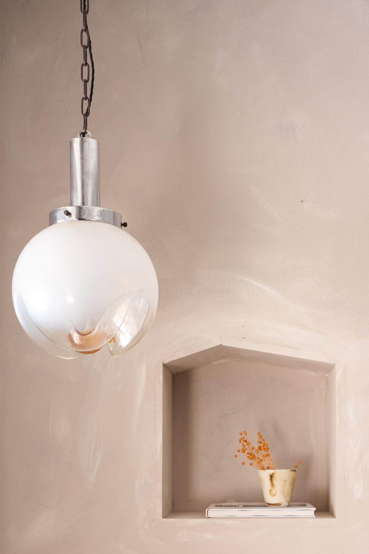 Amber and opaline Mazzega Murano glass Pendant lights - 2 available - TallBoy Interiors