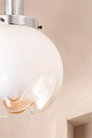 Amber and opaline Mazzega Murano glass Pendant lights - 2 available - TallBoy Interiors