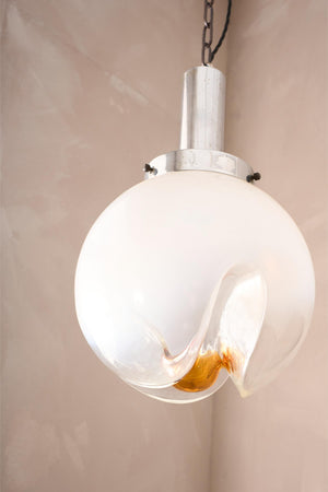Amber and opaline Mazzega Murano glass Pendant lights - 2 available