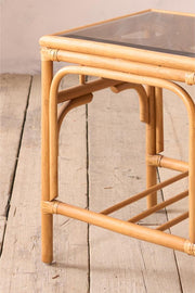 Mid Century Smoked Glass Top Bamboo Side Table
