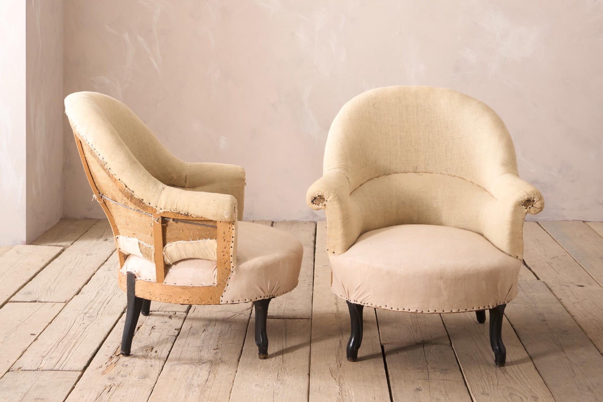 Pair of Napoleon III tub chairs with cabriole legs