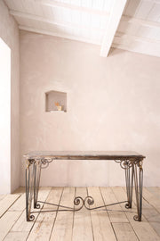 Mid century Fossil marble console table with metal base - TallBoy Interiors