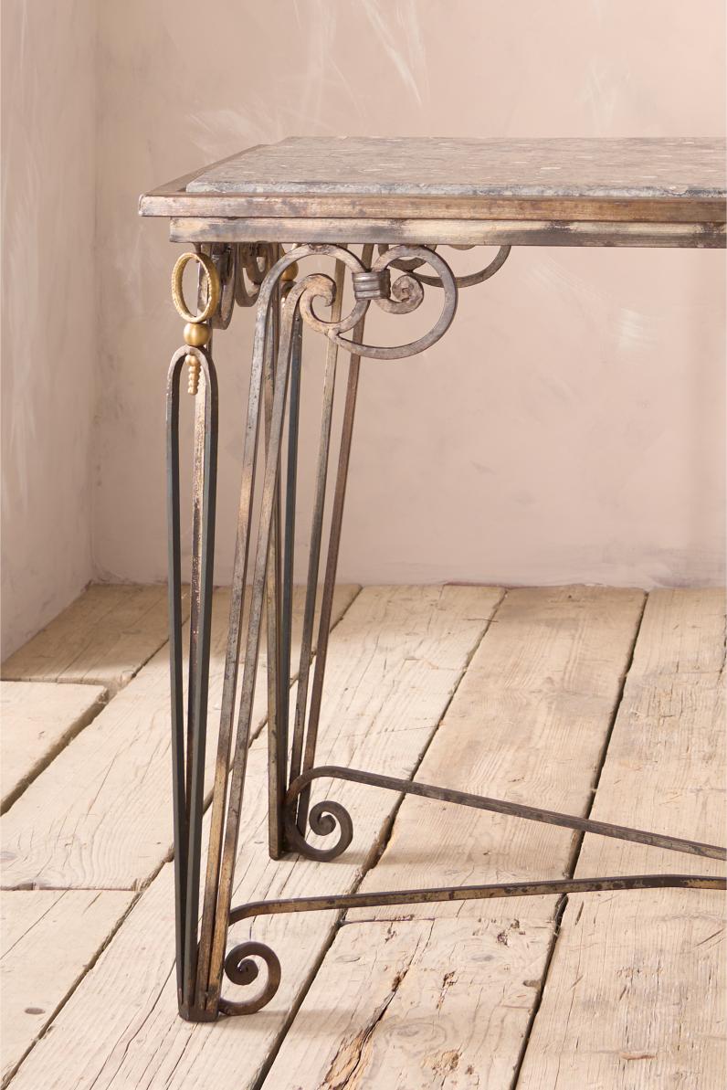 Mid century Fossil marble console table with metal base - TallBoy Interiors