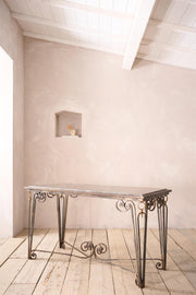 Mid century Fossil marble console table with metal base - TallBoy Interiors