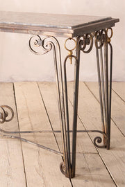 Mid century Fossil marble console table with metal base - TallBoy Interiors