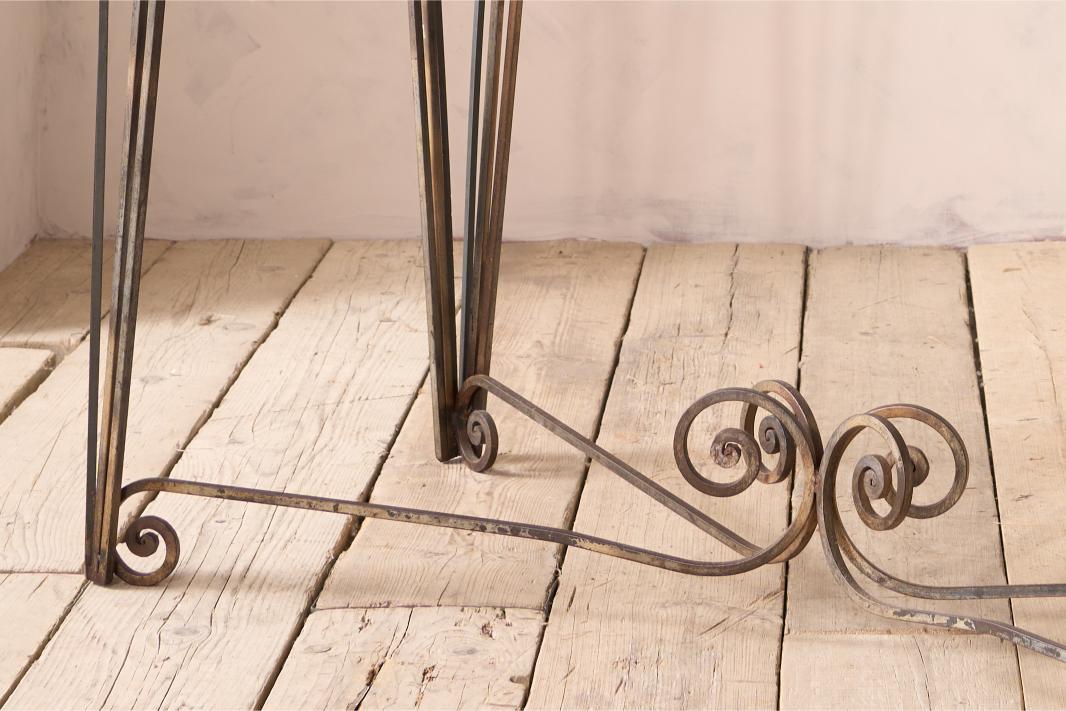 Mid century Fossil marble console table with metal base