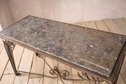 Mid century Fossil marble console table with metal base - TallBoy Interiors