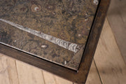 Mid century Fossil marble console table with metal base - TallBoy Interiors