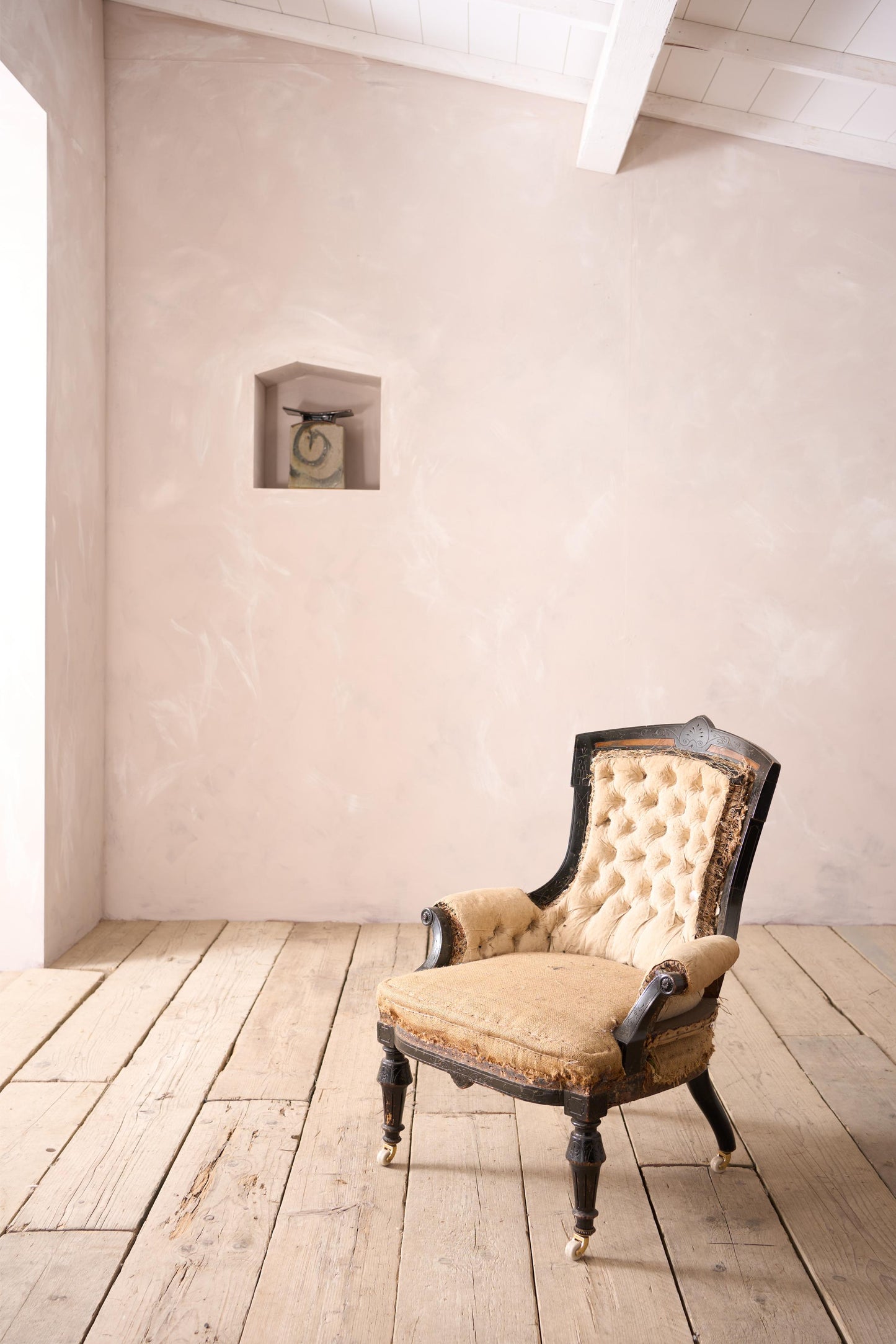 English Aesthetic movement nursing chair, possibly by Maple & Co