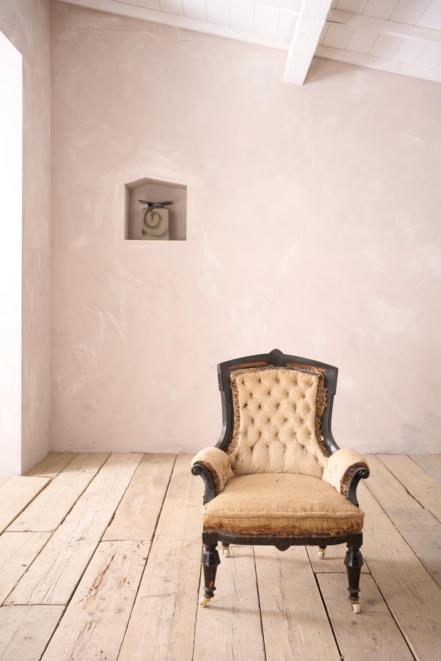 English Aesthetic movement nursing chair, possibly by Maple & Co