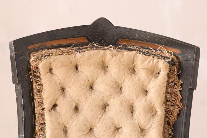 English Aesthetic movement nursing chair, possibly by Maple & Co
