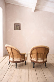 Pair of Napoleon III tub chairs with turned legs