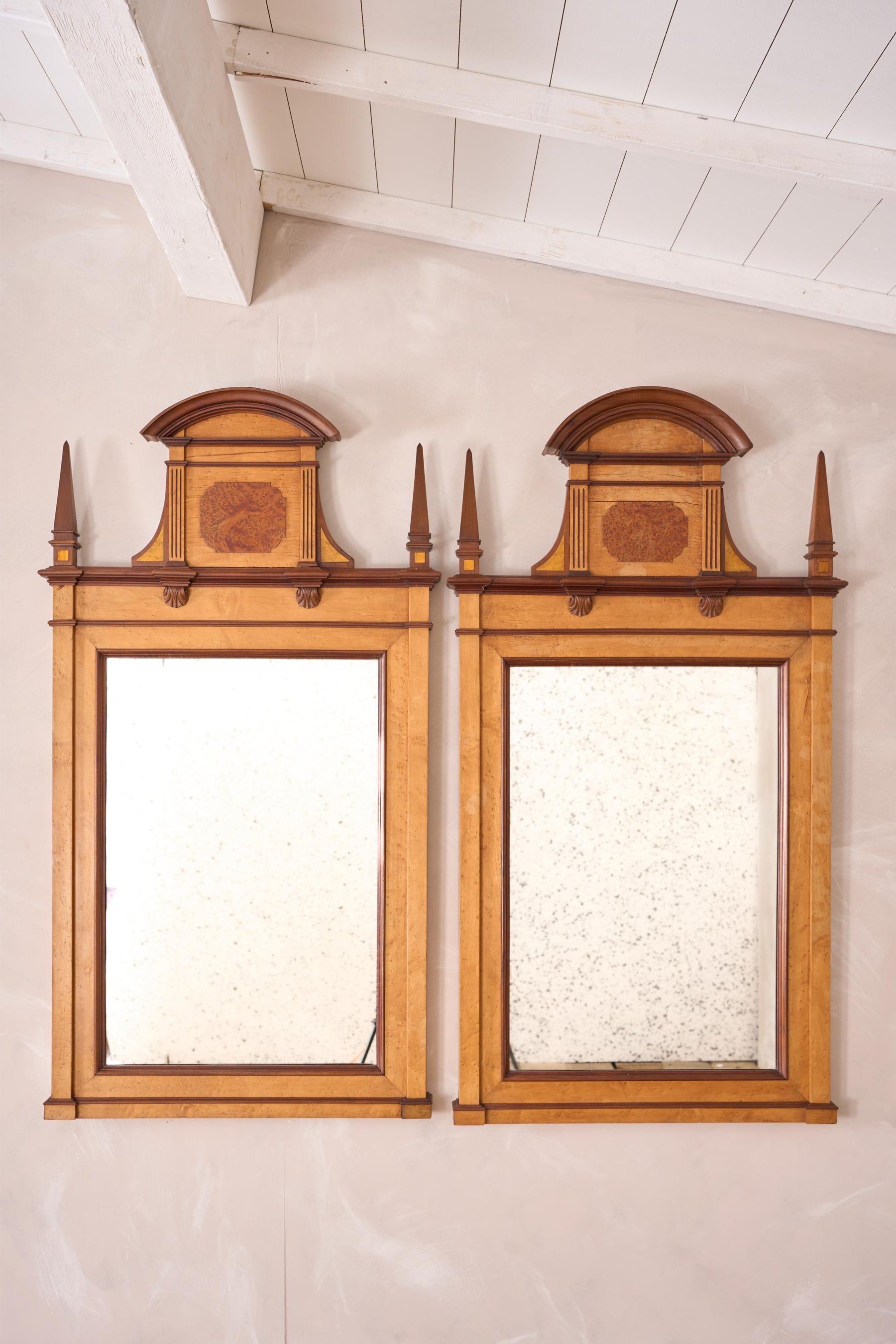 Pair of large 19th century Maple and Walnut wall mirrors - TallBoy Interiors