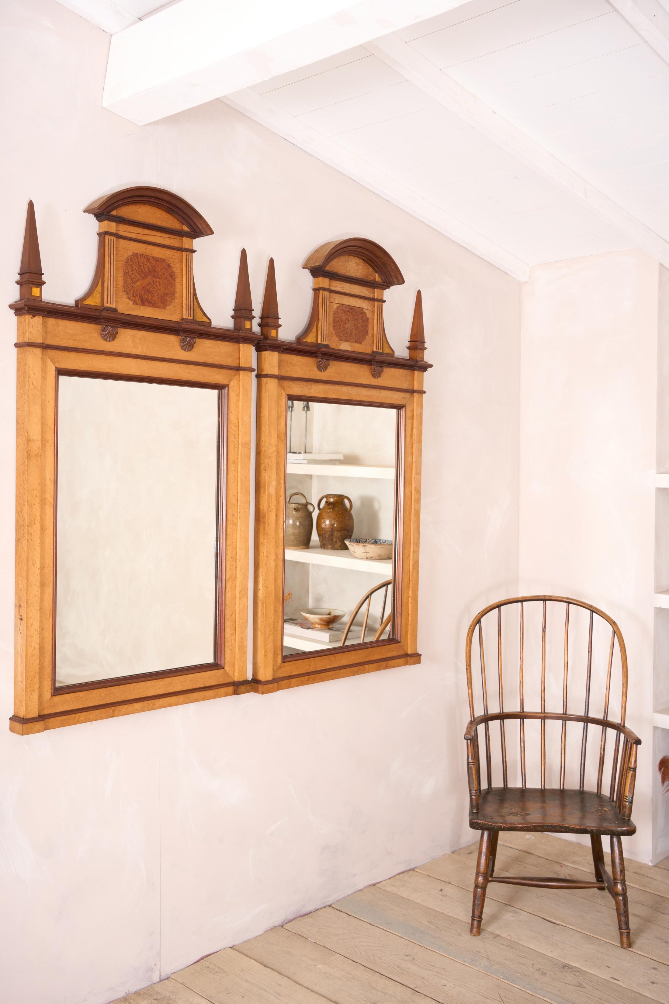 Pair of large 19th century Maple and Walnut wall mirrors - TallBoy Interiors