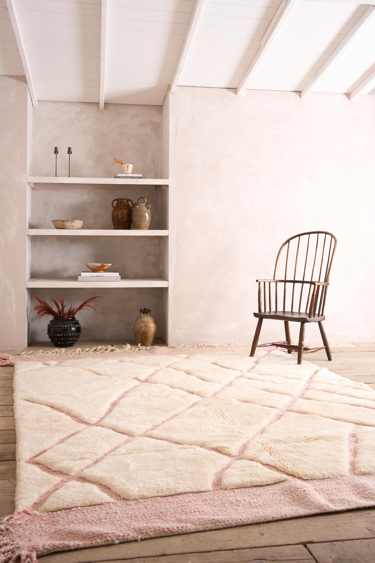 RESERVED Moroccan Berber rug - Pink and white #1 - TallBoy Interiors