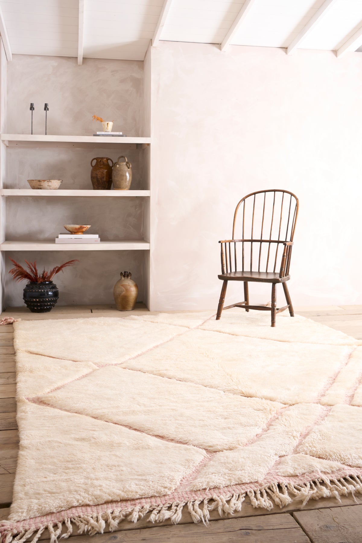 RESERVED Moroccan Berber rug - Pink and White #2 - TallBoy Interiors