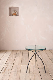 Mid 20th century glass and iron side table by Peter Ghyczy