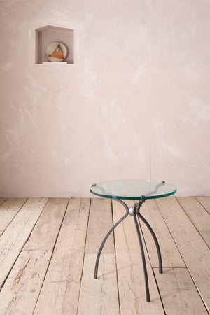 Mid 20th century glass and iron side table by Peter Ghyczy