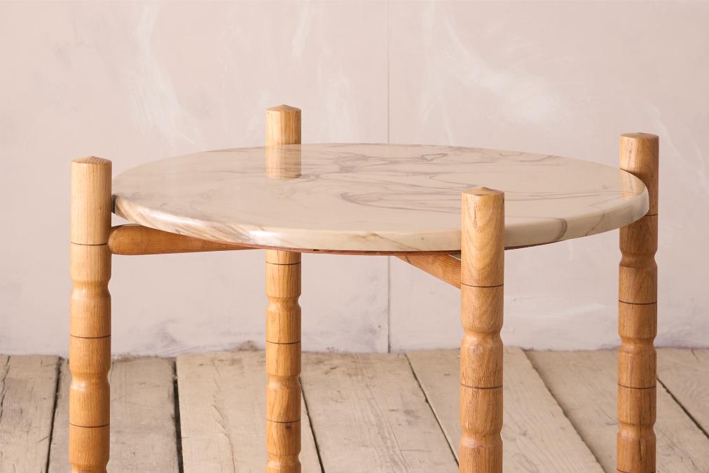 20th century pine and polished stone lamp table