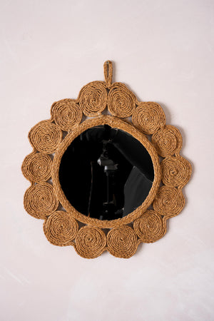 Mid century rattan scalloped wall mirror