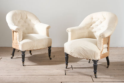 Pair of Napoleon III elegant buttoned tub chairs