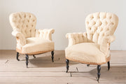 Pair of Napoleon III buttoned spoon back armchairs