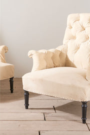 Pair of Napoleon III buttoned square back armchairs - TallBoy Interiors