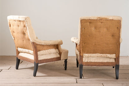 Pair of Napoleon III buttoned square back armchairs