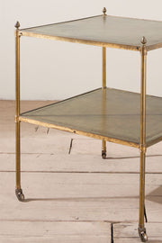 Early 20th century Green leather and brass side table - TallBoy Interiors