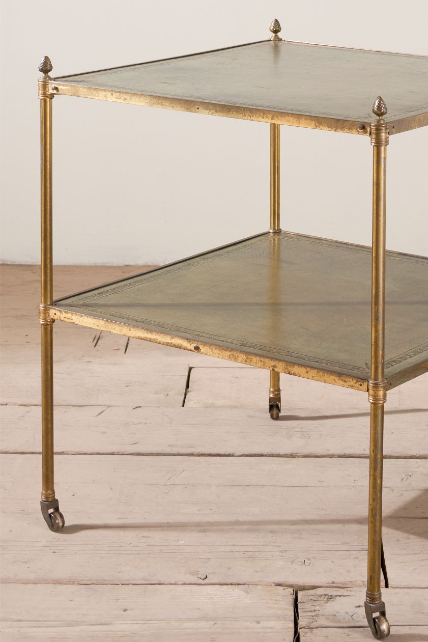 Early 20th century Green leather and brass side table - TallBoy Interiors