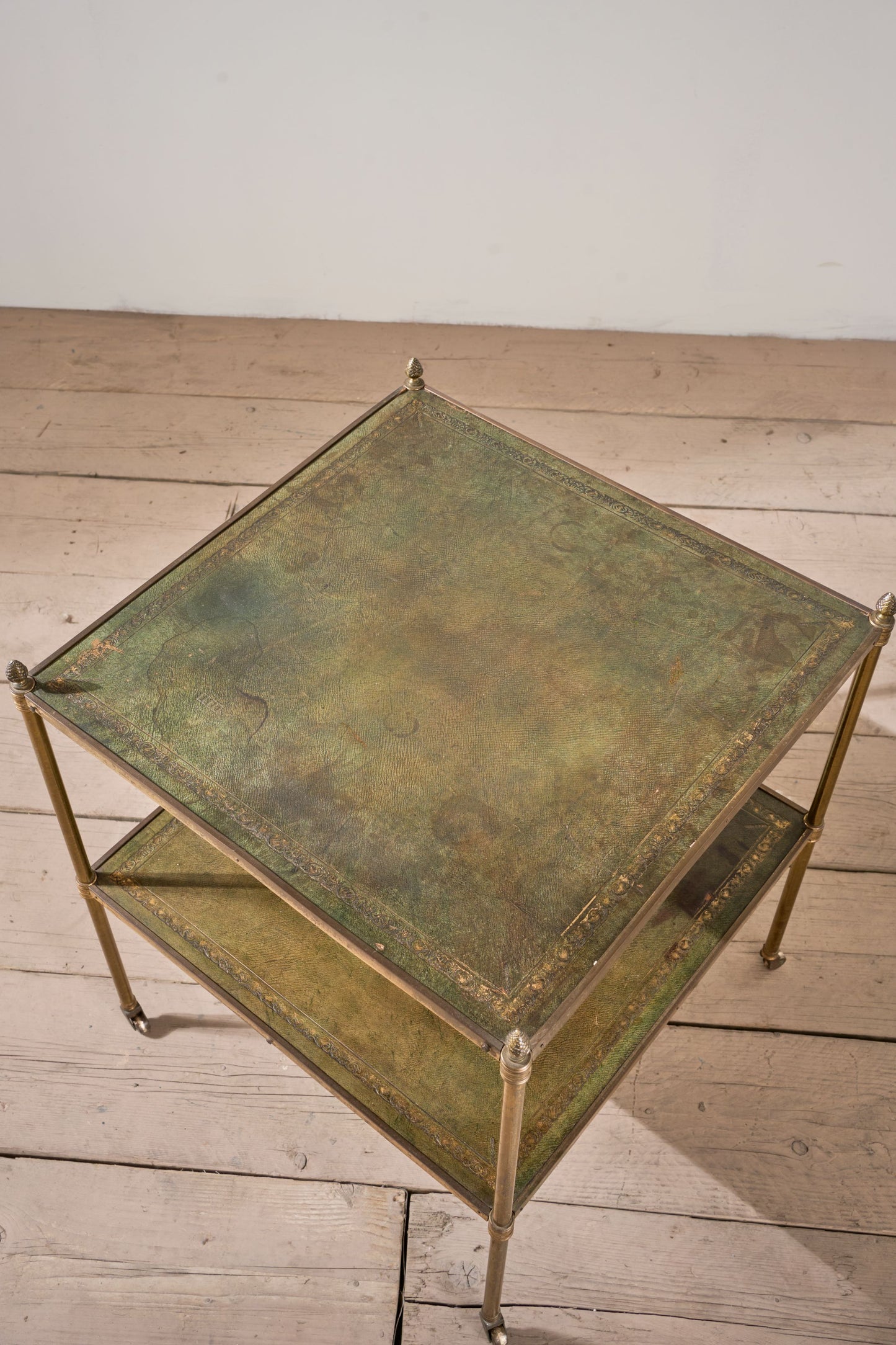Early 20th century Green leather and brass side table