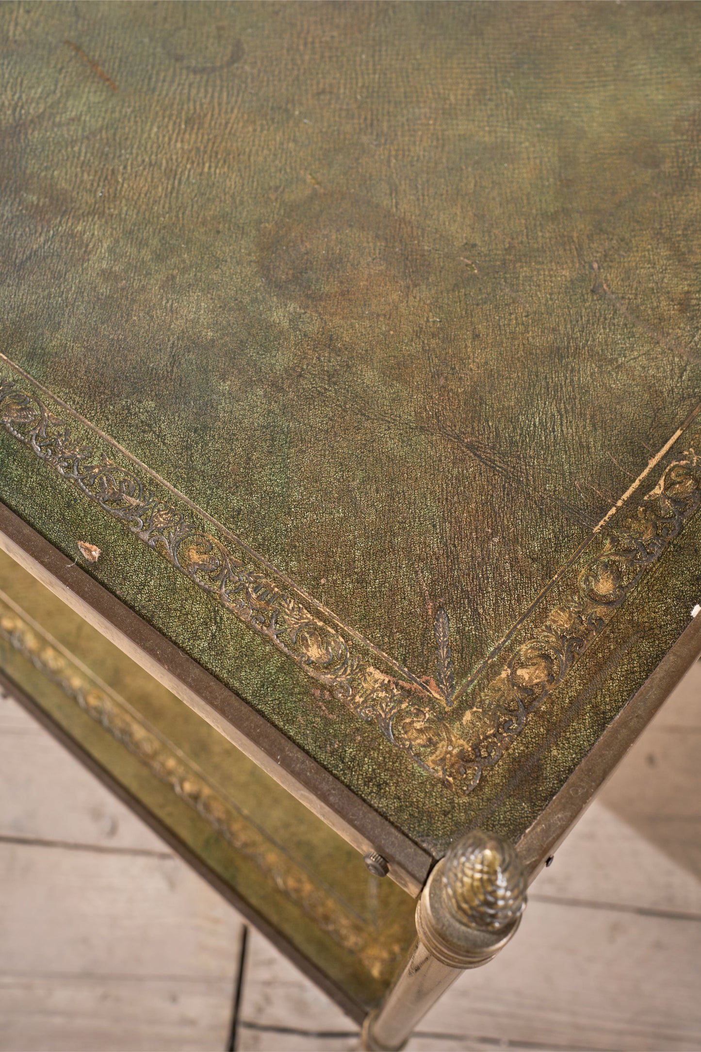 Early 20th century Green leather and brass side table