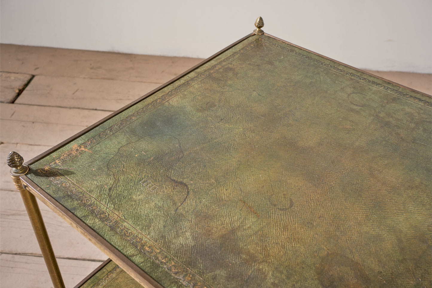 Early 20th century Green leather and brass side table