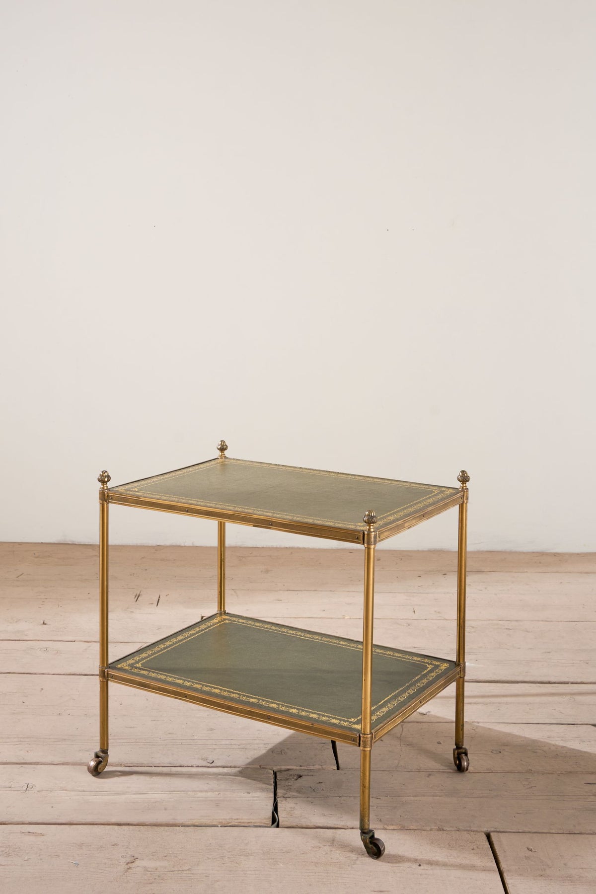Early 20th century Green and brass leather side table - Rectangle - TallBoy Interiors