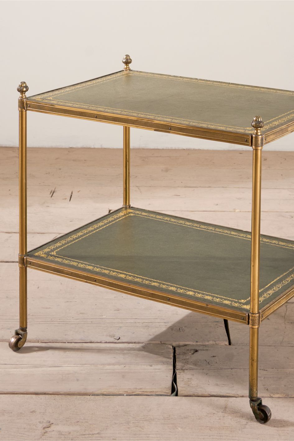 Early 20th century Green and brass leather side table - Rectangle - TallBoy Interiors