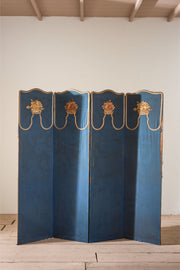 1920's Blue embroidered room screen - 4 panel - TallBoy Interiors