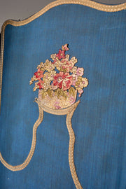 1920's Blue embroidered room screen - 4 panel - TallBoy Interiors