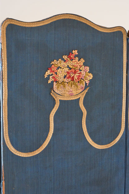 1920's Blue embroidered room screen - 4 panel