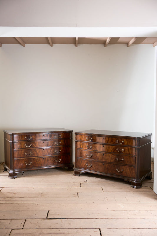 Pair of 1920's Serpentine fronted mahogany Jewellers chest of drawers