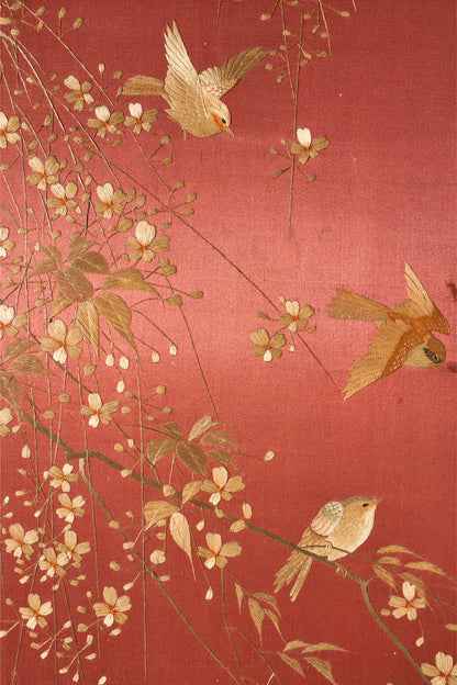 19th century Chinese silk two panel screen