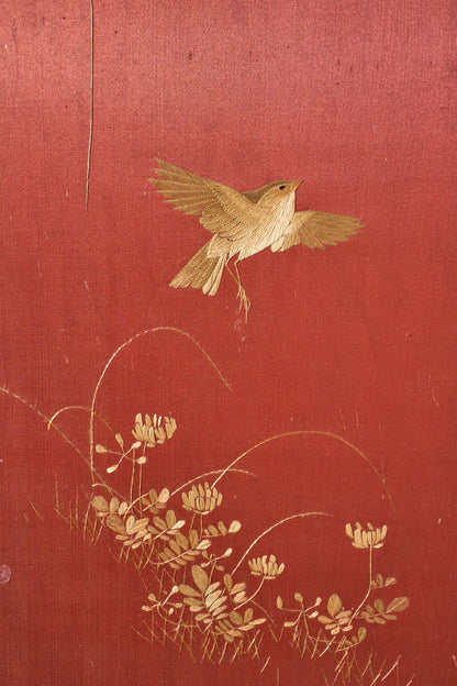 19th century Chinese silk two panel screen