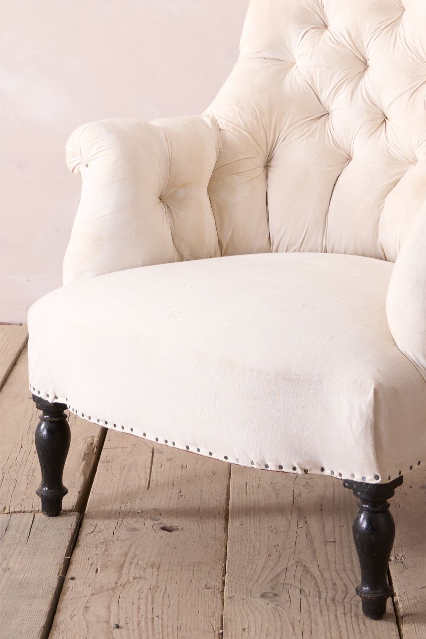Napoleon III Buttoned shield back armchair - TallBoy Interiors