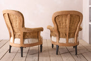 Pair of hessian curved back Napoleon III armchairs - TallBoy Interiors