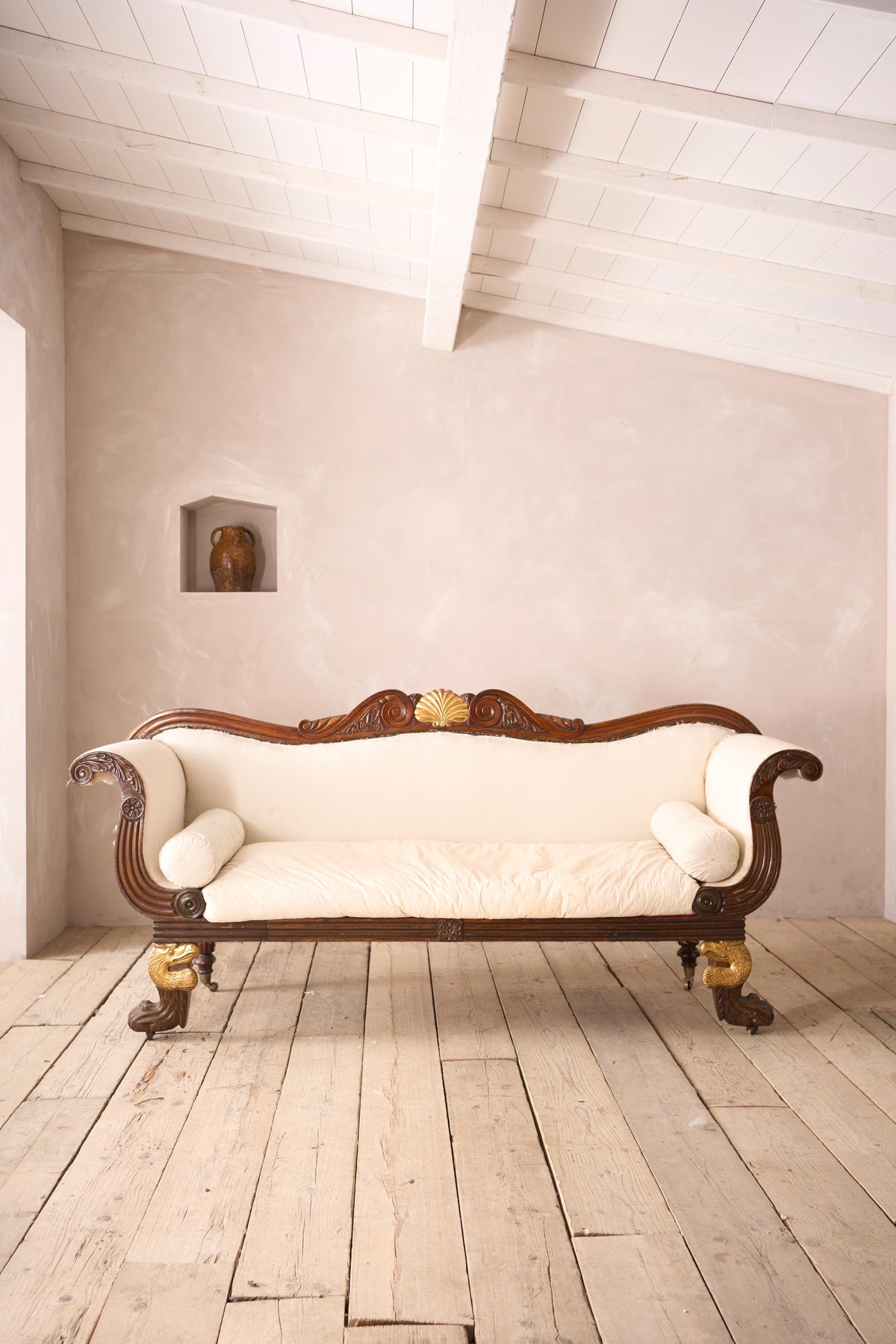 Antique Regency Mahogany framed sofa with Dodo head detail - TallBoy Interiors