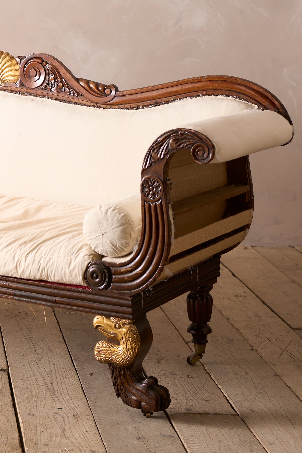 Antique Regency Mahogany framed sofa with Dodo head detail - TallBoy Interiors