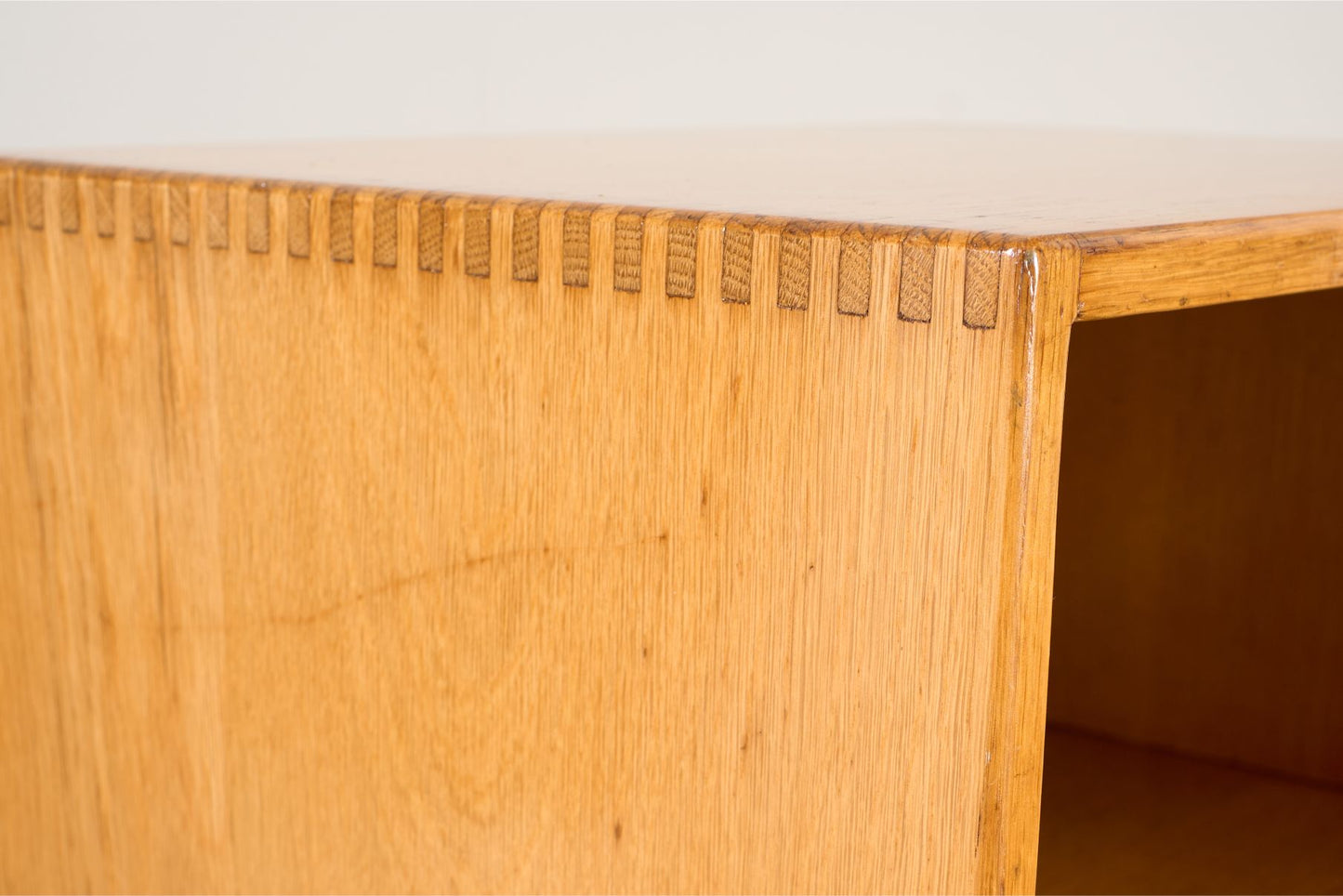 Pair of satin finish oak war department bedside tables