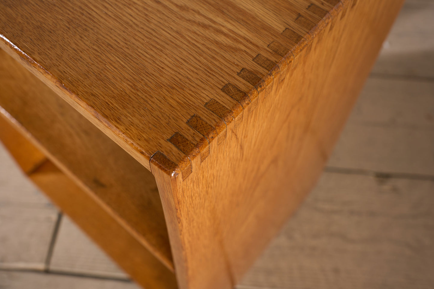 Pair of satin finish oak war department bedside tables